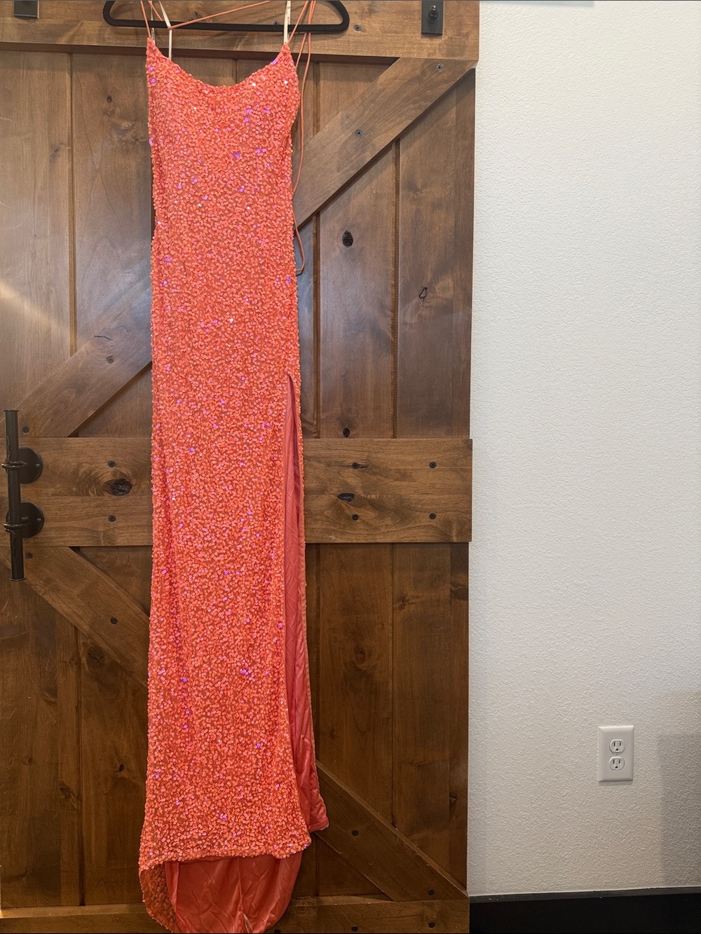 Sequin Slip Gown in Vibrant Coral-Orange Size 00